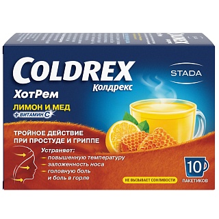 Купить колдрекс хотрем мёд/лимон пор n10 (нижфарм) Колдрекс Хотрем мёд/лимон пор N10 (Нижфарм)