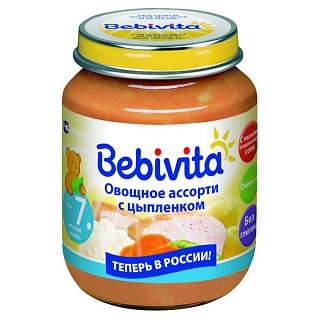 Бебивита Пюре овощное ассорти с цыпленком 100г(Россия)